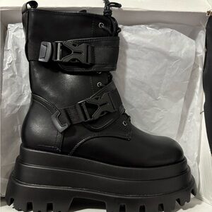 Fashion Nova Black Moto Platform Boots